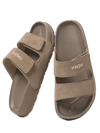 1 Pair Solid Color Casual Hook And Loop Slippers, Outdoor Indoor Office Beach Gym Holiday Party Wear, Summer EVA Sole Breathable Quick Dry