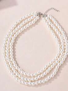 一款时尚的仿珍珠三层项链，女士款 - 白色 - 查看 5