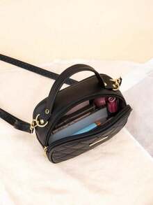 Embroidered Shell Women's Bag, Daily Casual Handbag, Diamond Pattern Shoulder Bag, Crossbody Bag, Shoulder Bag - Black - View 2