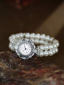 Đồng hồ nữ thạch anh mặt tròn với vạch số Ả Rập tinh tế, thích hợp đeo hàng ngày và là lựa chọn quà tặng tuyệt vời. - trắng - Xem 3