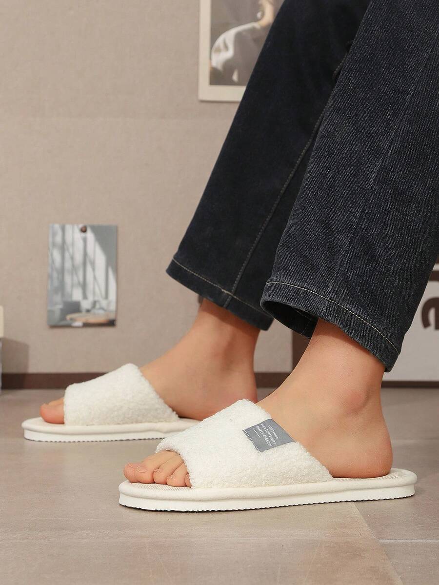 Men's Open-Toe Plush Slippers, All-Season Indoor Home Slippers With Jute Sole, Comfortable Breathable Slip-On Open-Toe Slippers For Living Room And Student Dorm