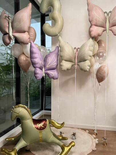26 piezas Conjunto de globos de cumpleaños con mariposas y caballos de balancín, incluye globos de mariposas en rosa/morado/marfil, globos de números de 32 pulgadas en marfil del 0 al 9, globos con forma de corazón y caballos de balancín, adecuado para decoración de cumpleaños, suministros para fiestas, celebración de aniversarios, globos de cumpleaños, decoración de habitaciones, creación de ambiente y decoración de fiestas