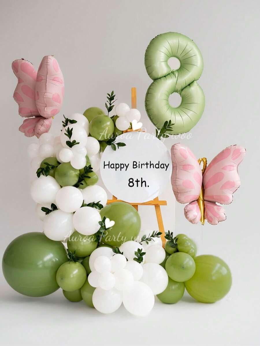 Bộ vòng hoa và cổng bóng bay màu xanh ô liu 78/77 món, bao gồm 2 con bướm hồng và bóng bay số màu xanh ô liu 40 inch, trang trí tiệc phong cách Boho, phù hợp cho sinh nhật, đám cưới, trang trí phòng, tiệc độc thân, hẹn hò, tựu trường, chụp ảnh tốt nghiệp, trang trí địa điểm. - Xem 1