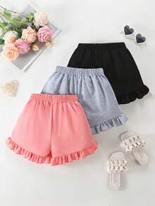 3pcs/Set Girls Toddler Summer Sweatshirt & Shorts Set, Striped Bow Decor, Fashionable Sports Shorts For Outdoor, Black/Pink/Gray - Multicolor - View 2