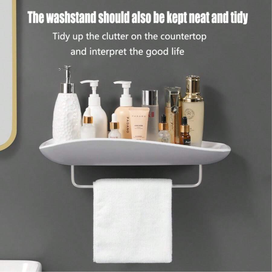 Juego de accesorios de baño, cepillo de inodoro de silicona de lujo, estante para zapatillas, toallero, jabonera, organizador triangular, estante rectangular, solución todo en uno, sin necesidad de perforar, se ajusta al 90% de las paredes del hogar, alta capacidad y resistente - A12-Gris - Ver 1