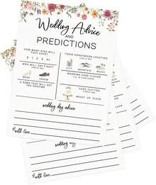 Printed Party Bridal Shower Game – Wedding Prediction Cards Guests, Fun Advice And Guessing Activity, Wildflower In Bloom Theme, Set Of 30 - Prediction Cards - 查看 5