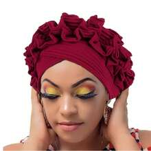 Ruffled Turban Cap Women's Head Wraps Soft Comfortable Headscarf Bonnet Lady Soild Color Headgear - 綠色 - 查看 1