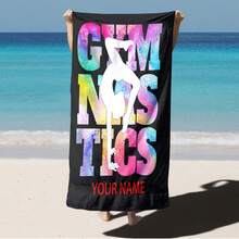 1pc Custom Name Artistic Gymnastics Beach Towel - 100% Polyester Contemporary Printed Design, Oblong Shape For Yoga, Travel, Swimming, Beach, Fitness, Camping - Perfect Gift For Friends & Family, Personalized Beach Towel, Yoga Mat, Vibrant Print, Soft Texture, Yoga Practitioners, Durable Material, Fitness Enthusiasts - 31.5 英寸 - 62.99 英寸 - 查看 2