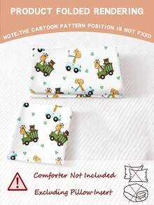2/3件套可爱长颈鹿熊儿童床上用品套装，卡通动物卡车印花被套含枕套，柔软超细纤维床品套装，适合幼儿卧室装饰（单人/双人/大号）150x200厘米 - 彩色 - 查看 2
