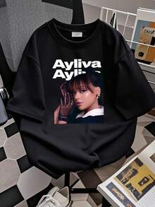 T-shirt femme imprimé Ayliva avec impression au dos, manches longues ou courtes - Noir - Voir 2