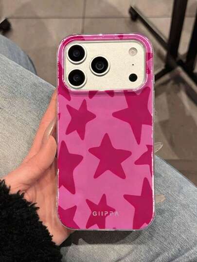 1 pieza Funda de teléfono con diseño de estrella en color rosa, adecuada para iPhone 17 Pro Max, 16 Pro Max, 15 Pro Max, 14 Pro Max. Funda de teléfono de estilo coreano elegante e interesante, compatible con iPhone 11/12/13/14/15/16 Pro Max Plus. Diseño elegante adecuado tanto para hombres como para mujeres, regalo ideal para Pascua, primavera, temporada de bodas y cumpleaños para la novia