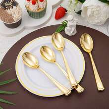 6pcs/8pcs Plastic Spoon Set, Gold Tea Spoons & Coffee Spoons, Suitable For Home/Restaurant/Hotel - Multicolor - View 5