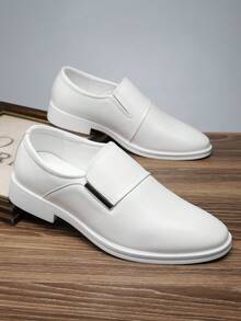 1 Pair Men's Low Heel Slip-On Pointed Toe PU Leather Upper Rubber Sole Comfortable Business Casual Formal Shoes - White - View 3
