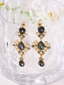 一对法式优雅高端水钻仿珍珠心形水滴流苏耳环，时尚奢华耳环，适合女性日常、派对、婚礼、节日佩戴。 - 耳環 - 查看 3