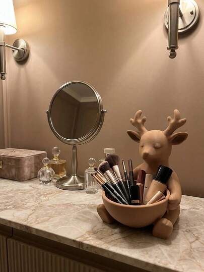1pc Healing Deer Shaped Trinket Tray, Makeup Brush & Jewelry Organizer, Decorative Desktop Accessory