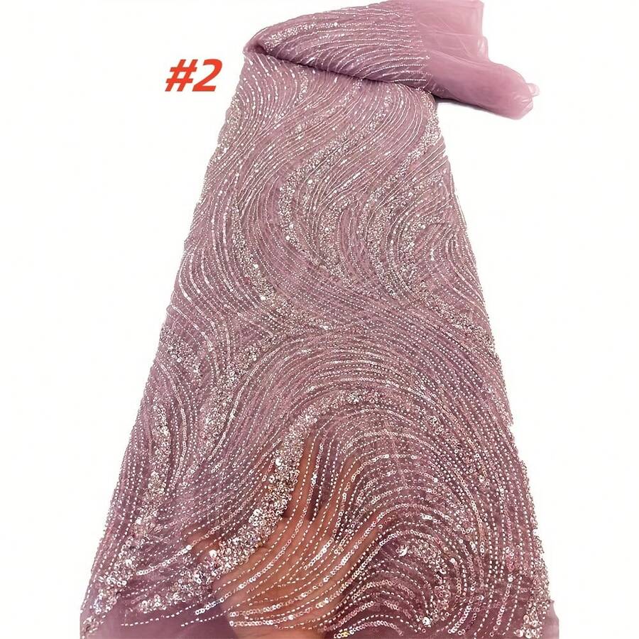 2026 High-Quality French African Mesh Lace Fabric, Handmade Beaded Embroidery Nigerian Sequin Lace Fabric, Suitable For Party Dress Sewing