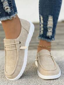 Women's Breathable Linen Slip-On Shoes - Casual Comfort Flat Sneakers For Daily Wear Linen/Cotton Blend Slip-Ons - Lightweight Comfort Casual Shoes For Women Adjustable Drawstring Slip-On Sneakers - Breathable Casual Flat Shoes For Women Neutral Tone Casual Slip-On Shoes - Breathable Lightweight Daily Footwear For Women Plus Size Breathable Slip-On Sneakers - Comfort Flat Casual Shoes For All-Day Wear - Beige - View 7
