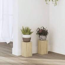vidaXL Pflanzenständer 2 Stk., Blumenständer Hohle Konstruktion, Dekosäule Podest Für Pflanzen Dekoartikel, Blumenhocker Blumensäule, Helle Eiche Khaki 25x25x80cm Holzwerkstoff - Light Oak Khaki - View 17