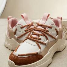 Women's Modern Platform Sneakers, Comfortable For Everyday Casual Wear, Stylish, Vacation, Lace-Up, Party, Office, Outdoor - 焦糖色/粉紅色 - 查看 6
