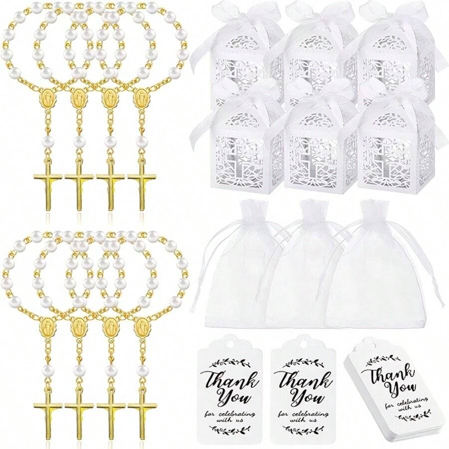 Bộ trang trí 24 món/48 món/96 món/120 món cho Lễ rửa tội, Tiệc mừng, Đám cưới, Lễ Rước lễ lần đầu, bao gồm 6/12/24/30 hạt cườm nhỏ, 6/12/24/30 hộp nhỏ hình chữ thập, 6/12/24/30 túi quà, 6/12/24/30 nhãn giấy Kraft ghi lời cảm ơn. Chất liệu nhựa, thích hợp cho Đám cưới, Tiệc mừng, Lễ rửa tội, Lễ Rước lễ lần đầu, Mùa xuân, Mùa hè, Mùa thu, Mùa đông. - nhiều màu - Xem 1