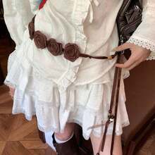 1 PC Bohemian Retro Brown Wide PU Belt Women - Vintage Rivet  Waist Cincher Fashion Statement Accessory |     Suitable Daily Wear, Attending Music Festivals, Parties, Holiday Gifting, Etc. - 心形鏈條 - 查看 7