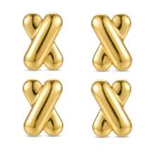 Guldfärgade puffiga X-formade örhängen, minimalistiska, grova, geometriska uttalandeörhängen för kvinnors vardagsbruk - Gult guld - Visa 14