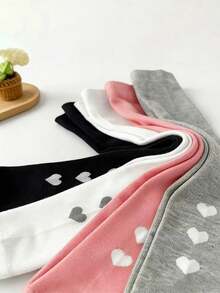 4 Pasang Legging Pendek Warna Polos Anak-Anak, Dengan Motif Hati, Gaya Manis & Imut, Kain Lembut Ramah Kulit, Cocok Untuk Sekolah, Pakaian Kasual dan Sehari-hari, Legging Tanpa Kaki Serbaguna untuk Musim Semi, Musim Gugur dan Semua Musim, Cocok Dipadukan dengan Seragam Sekolah - MultiWarna - View 3
