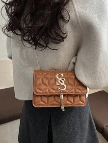 Bolso bandolera de cadena texturizada versátil y de moda - Marrón - Ver 2