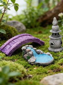 8pcs Mini Fairy Garden Accessories Set, Including Small Stone Bridge, Pond, Lighthouse, Water Well, Water Wheel And Other Resin Decor, Suitable For Miniature Fairy Garden, Aquarium, DIY Garden, Glass Container, Potted Plant Decoration, Perfect Birthday Gift (Random Style) - A - View 7