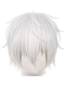 Tóc giả ngắn thẳng màu trắng 8 inch, tóc giả cosplay Nanahoshi Seishiro, tóc giả sợi tổng hợp, đa năng cho tiệc hóa trang, biểu diễn sân khấu, và sử dụng hàng ngày. - trắng - Xem 2