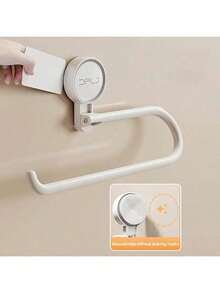 1pc No Drill Kitchen & Bathroom Paper Towel Holder, Toilet Paper Roll Rack, Towel Bar, Plastic Wrap Dispenser, Dishcloth Rack, Suction Cup Wall Mount Organizer, Suitable For Kitchen, Bathroom - View 8