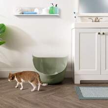 IRIS USA Cat Litter Box with High Walls and Handles Made with Flexible Plastic Sage Green - verde - Ver 5