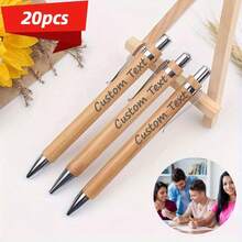 20pcs Bamboo Ballpoint Pens, Carved Retractable Wooden Pens, Medium Point, Rustic Style Wedding Party Favors & Guest Book Supplies - Multicolor - View 7