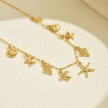 1件沙滩风女士项链，独特的海星贝壳金属设计颈链，适合日常佩戴和海滩度假。 - 彩色 - 查看 3