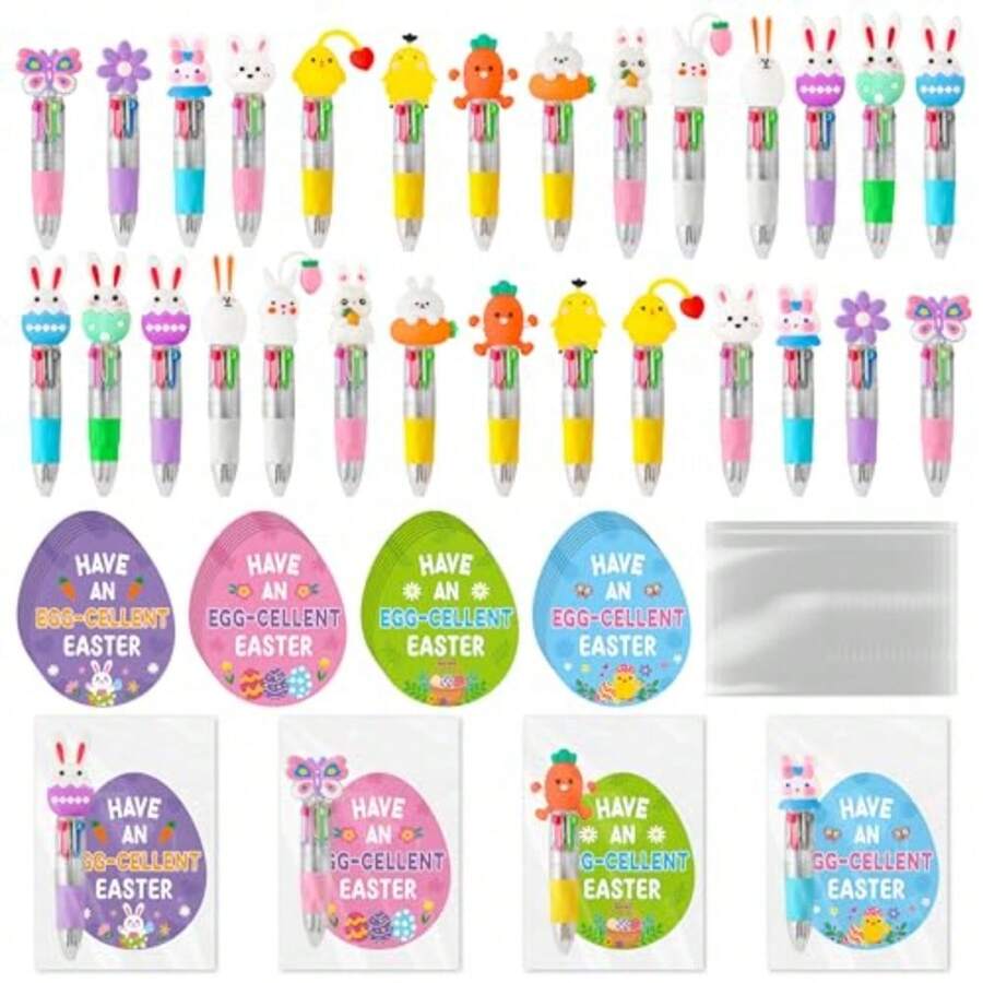 84PCS Easter Gifts Bulk Cartoon 4 In 1 Multicolor Ballpoint Pens With Greeting Cards For Easter Party Favors Basket Stuffers Goodie Bag Filler School Supplies Students Rewards Classroom Gifts - Nhiều màu - Xem 1