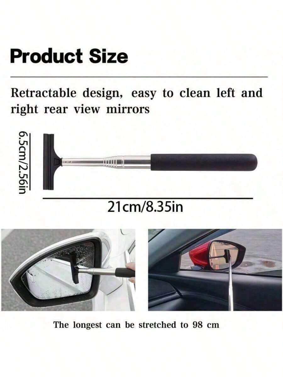 1个可伸缩汽车后视镜挡风玻璃刮水器，98厘米长手柄，玻璃雾气和水渍清洁工具，洗车必备品 - 伸縮雨刷 - 查看 1