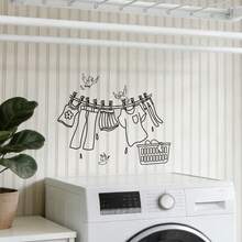 1/3 piezas Pegatinas divertidas para la pared del cuarto de lavandería, adhesivas y removibles con patrones de tendedero y cesta de ropa, para decorar el espacio de lavandería de tu hogar - Pegatinas para el lavadero - Ver 2