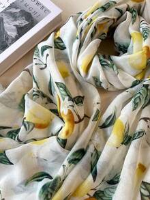 1条波西米亚柠檬印花百搭时尚围巾，独特甜美度假拍照道具，海滩旅行异域风情礼物，适合情人节、秋冬季节。 - 黃色 - 查看 4