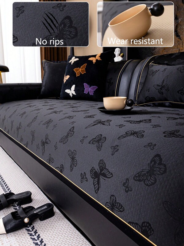 1pc Comfortable Chenille Sofa Cushion Cover, All-Season Sofa Seat Protector, Modern Minimalist Non-Slip Washable Sofa Slipcover, Dust-Proof, Pet-Friendly, Adjustable For Bedroom, Office, Living Room Furniture, L-Shaped And 1/2/3/4-Seater Sofas