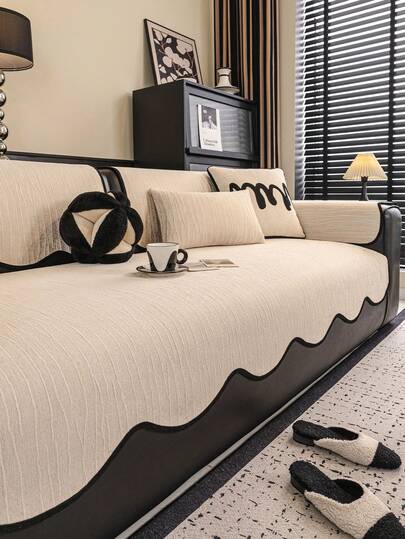 1件装波浪边防滑沙发套，四季通用沙发垫套，宠物友好型防猫抓沙发保护套，可水洗，客厅装饰，适用于L型、单人、双人、三人沙发、组合沙发（单独出售）