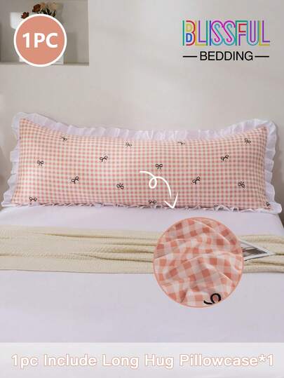 1 chiếc vỏ gối dài ren trơn màu tươi tắn hiệu Blissful Lace Craft (không bao gồm ruột gối), họa tiết kẻ caro/nơ, thích hợp trang trí phòng ngủ, nhà ở và ký túc xá, bộ đồ giường mềm mại.