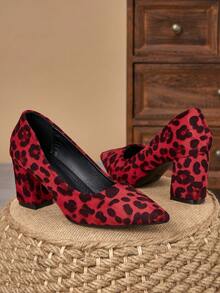 女士时尚红色豹纹一脚蹬乐福鞋，适合居家、办公、旅行、休闲外出、户外活动，复古百搭舒适鞋款 - 紅色 - 查看 2