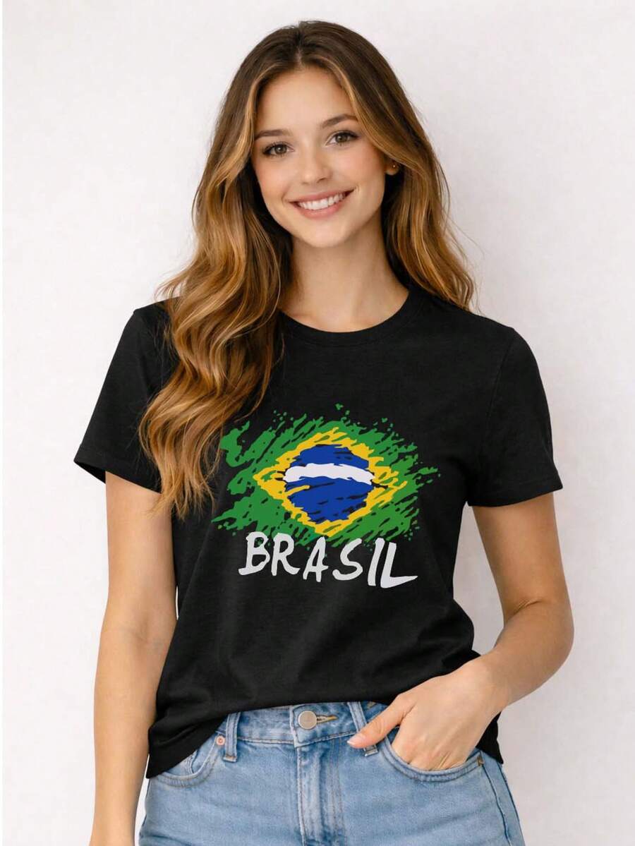 Brazil World Cup T-Shirt, Flag, Independence Day, Everyday Gift. - Black - View 1