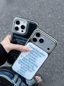 Funda de teléfono artesanal de epoxy con letra elegante en azul claro, funda protectora con marco plateado con frase poética, adecuada para iPhone 14, 15, 16, 17, 14 Pro, 15 Pro, 16 Pro, 17 Pro, 14 Pro Max, 15 Pro Max, 16 Pro Max, 17 Pro Max - Multicolor - Ver 4