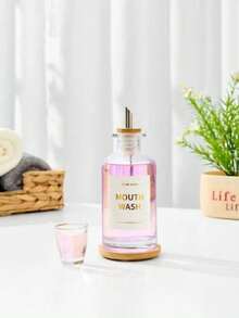 1pc 12OZ/350ML Mouthwash Dispenser, Coffee Syrup Bottle, Soy Sauce Vinegar Bottle, Bathroom Glass Mouthwash Rinser With Stainless Steel & Bamboo Sprout, Reusable Mouthwash Cup, Bamboo Tray And Stickers - View 6