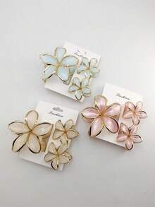 3/9pcs Solid Color 5-Petal Flower Gold Rim Casual ABS Plastic Hair Clips, Suitable For Daily Wear Summer Hair Accessories Beach Claw Clips Vacay,Holiday,Travel - Multicolor - View 9
