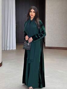 Elegant Women's Long Robe, Middle Eastern Style Loose Comfortable Casual Cardigan, Long Robe, Dignified Long Sleeve Dress, Suitable For Autumn And Winter (Headscarf Not Included) Spring - Dark Green - View 3