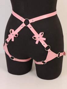 女士粉色PU皮革腰带身体束缚带蝴蝶结装饰腰部大腿吊袜带朋克哥特锐舞节服装 - 粉色 - 查看 5