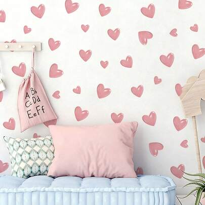 1 miếng dán tường hình trái tim màu hồng lãng mạn dùng để trang trí phòng ngủ, phòng trẻ em và các bề mặt tường khác, decal dán tường có thể tháo rời, decal dán tường bằng vinyl.