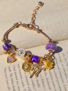 日月手链一条，蝴蝶结樱花手链一条，情书手链一条，紫色花朵手链一条，奇幻精灵角色扮演手链一条 - 金色 - 查看 7
